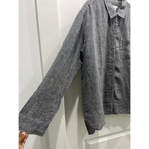 J. Jill 100% Linen Grey Button Up Top Sz M - Picture 3 of 4